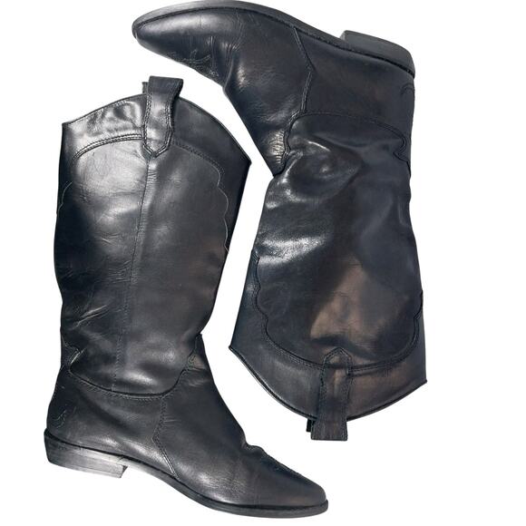 WHITE MOUNTAIN! BLACK GENUINE LEATHER COWBOY, WESTERN LOW HEEL BOOTS! SZ 8B - Picture 7 of 11